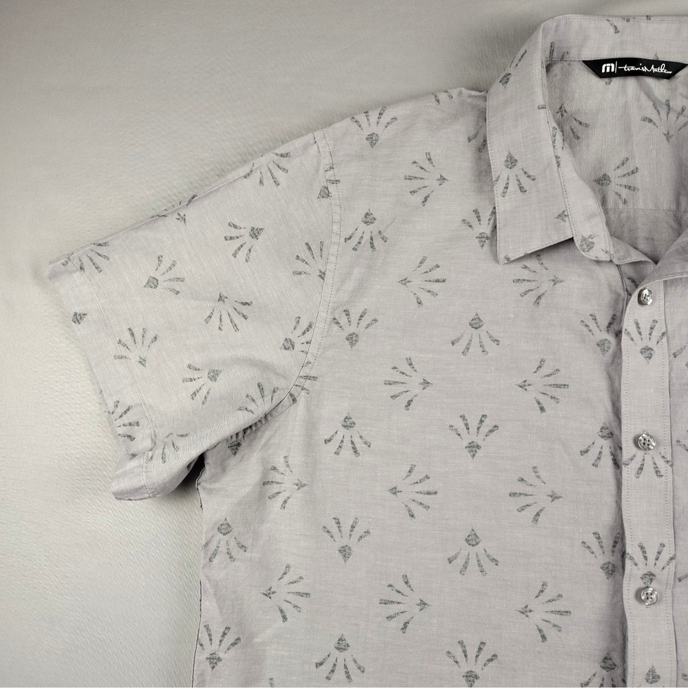 Travis Matthew Button Down Shirt Mens XL Short Sleeve Gray Collared Patterned - Picture 4 of 16